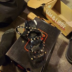 Black with Gold Stud Sandals